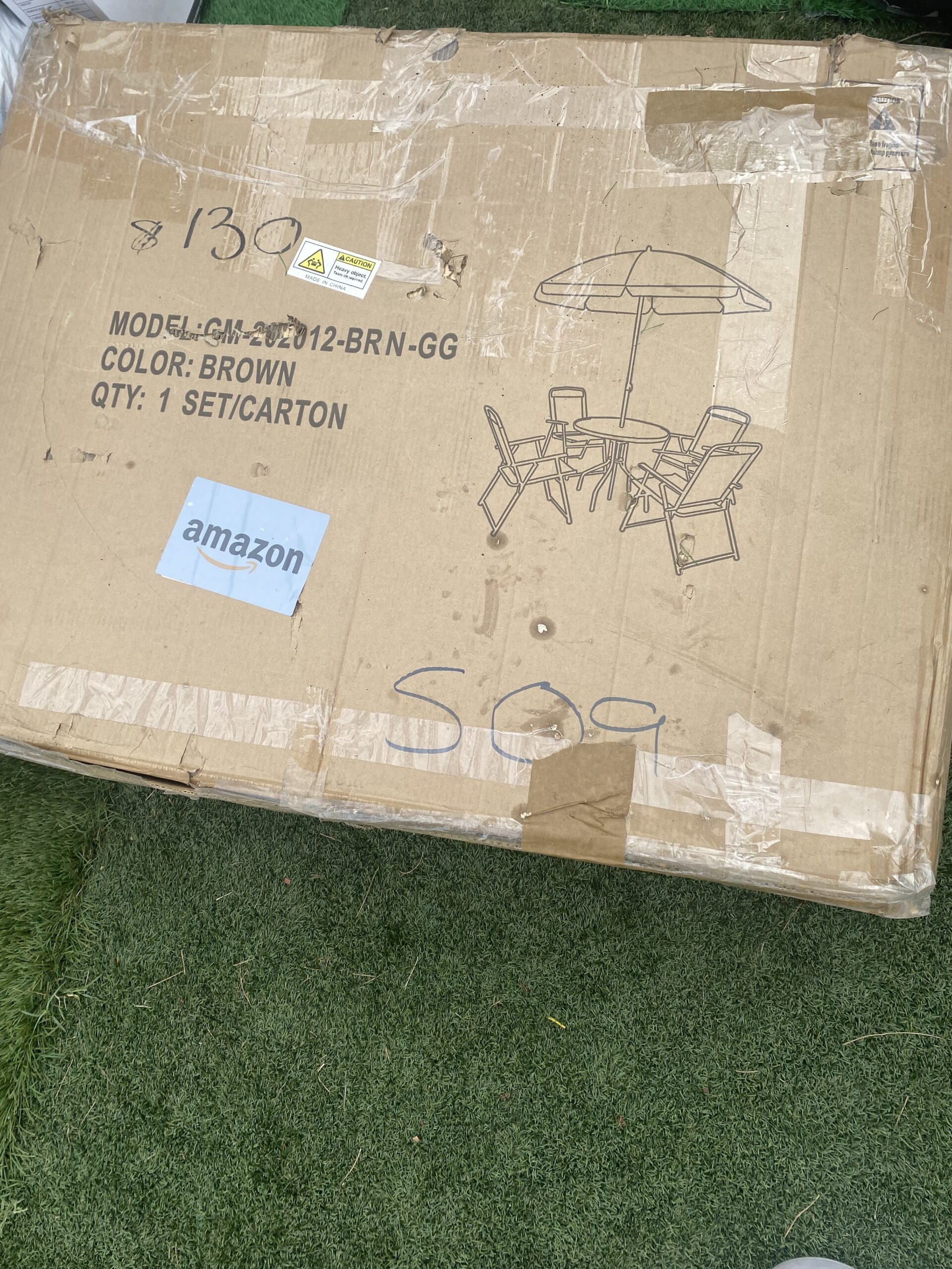 IMG_6487 Outdoor Patio Dining Set with Umbrella - Brown - Image 1